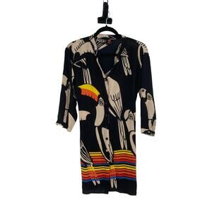 Neha Viscose Toucan Bird Tropical Print Dress Resort Black Orange Women’s Medium